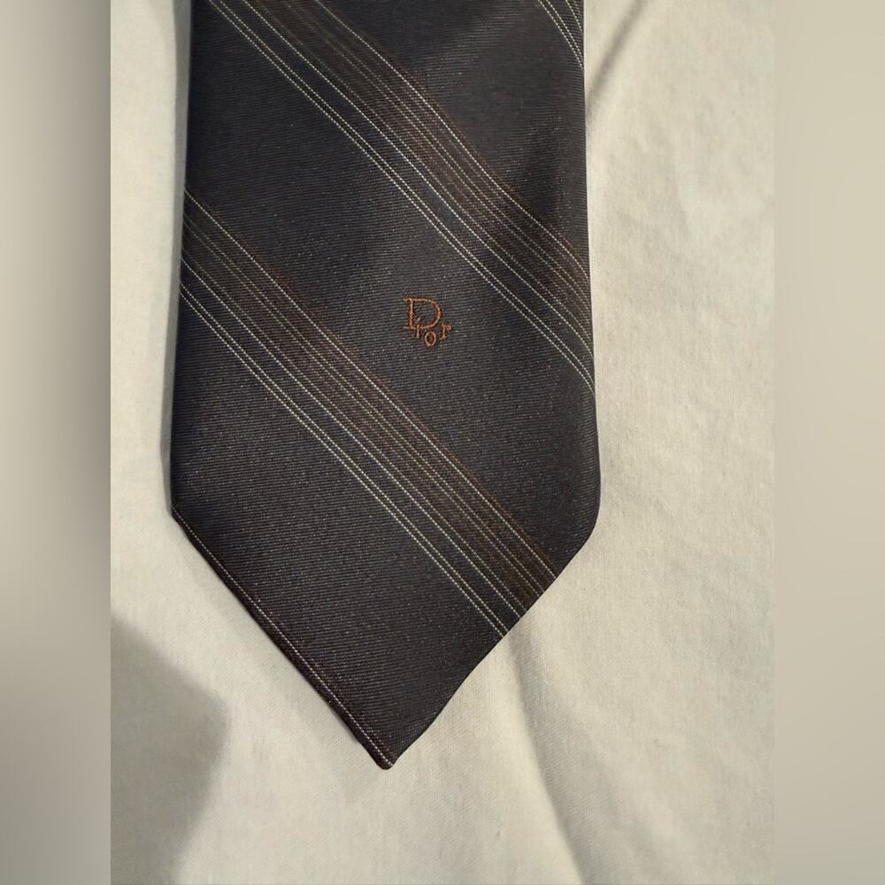 Christian Dior Gray Striped Silk Tie Men’s Designer Classic Formal Office - Picture 2 of 7